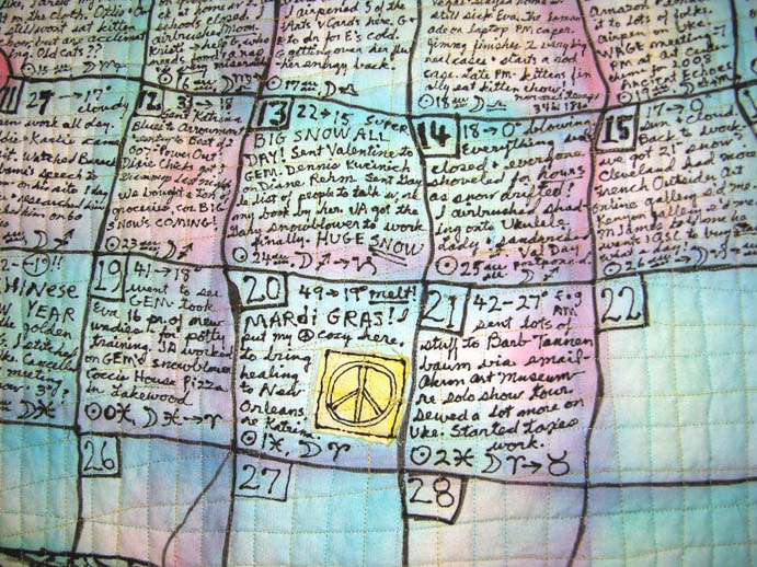 Filling in the calendar on Moon qjuilt. ©Susan Shie 2007.